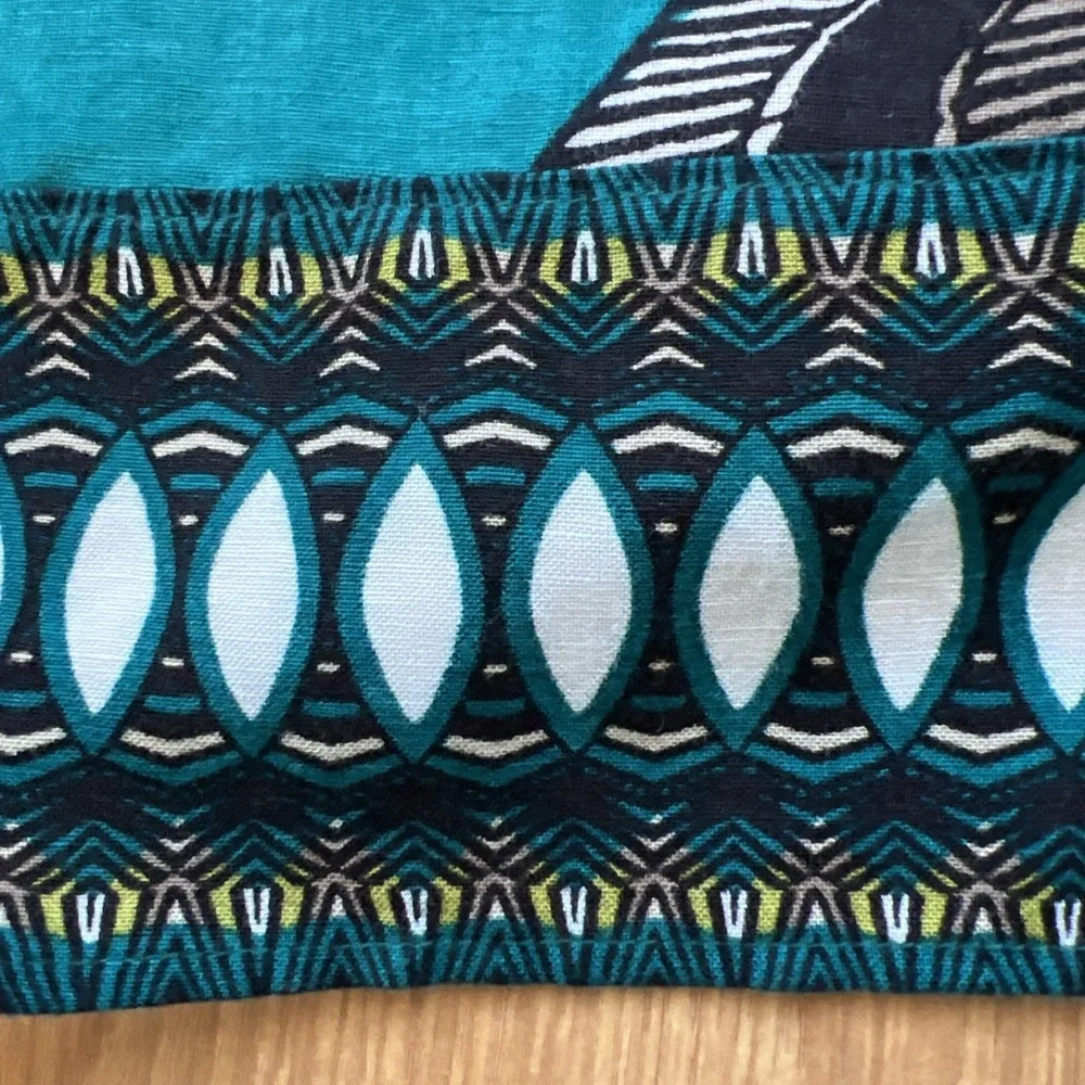 East 5th A-Line Skirt Sz 10 Boho Linen Blend Teal Floral Belt Pleated‎ Tie Belt